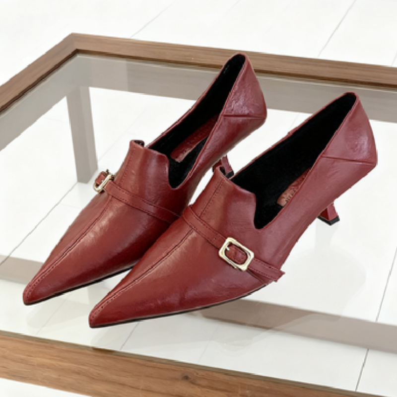 Formal Belt Leather Thin - Elegante gatinho salto feminino bombas fivela