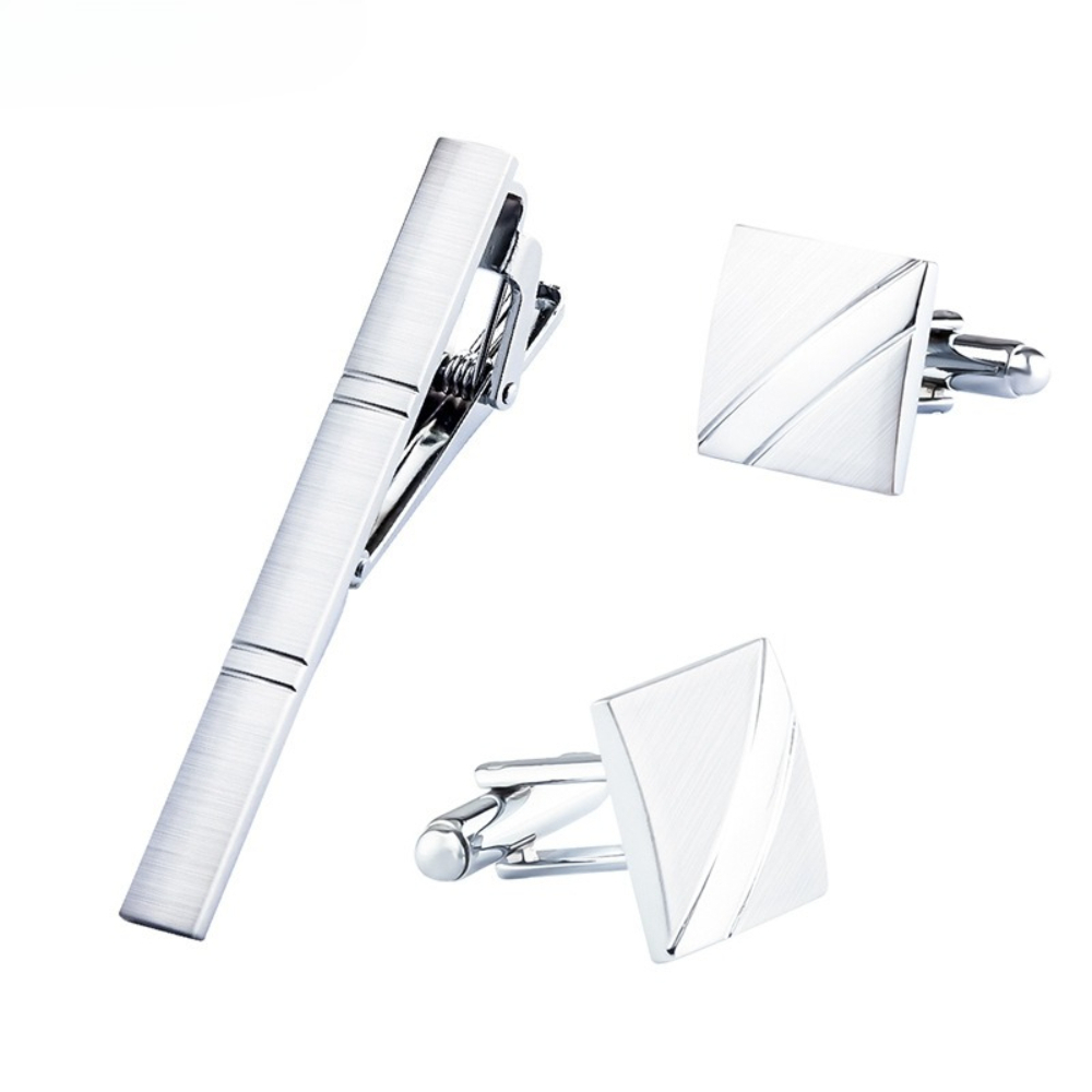 Cufflinks Silver Set - Conjunto Masculino Novo de Prendedor de