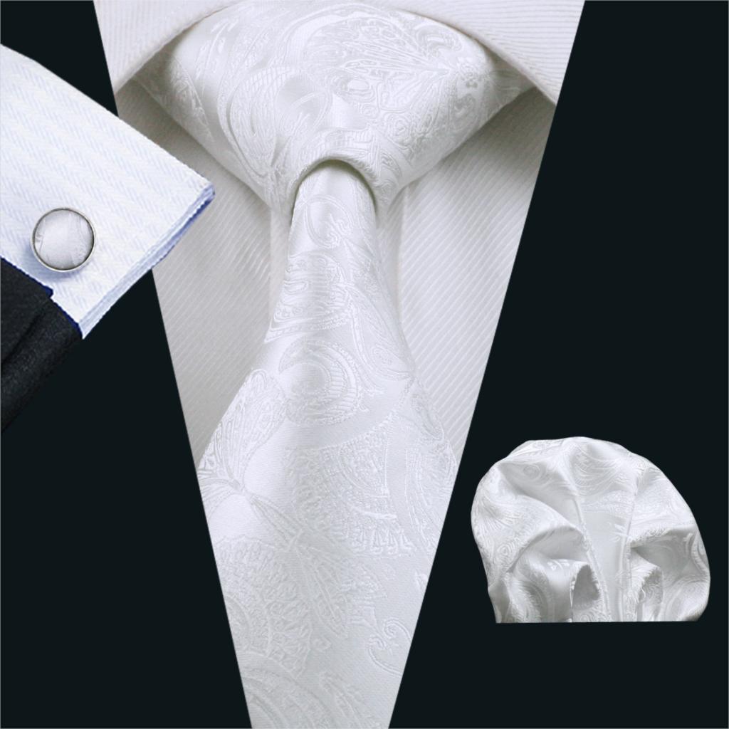 Cufflinks Silver Set - FA-393 gravata masculina branca paisley seda