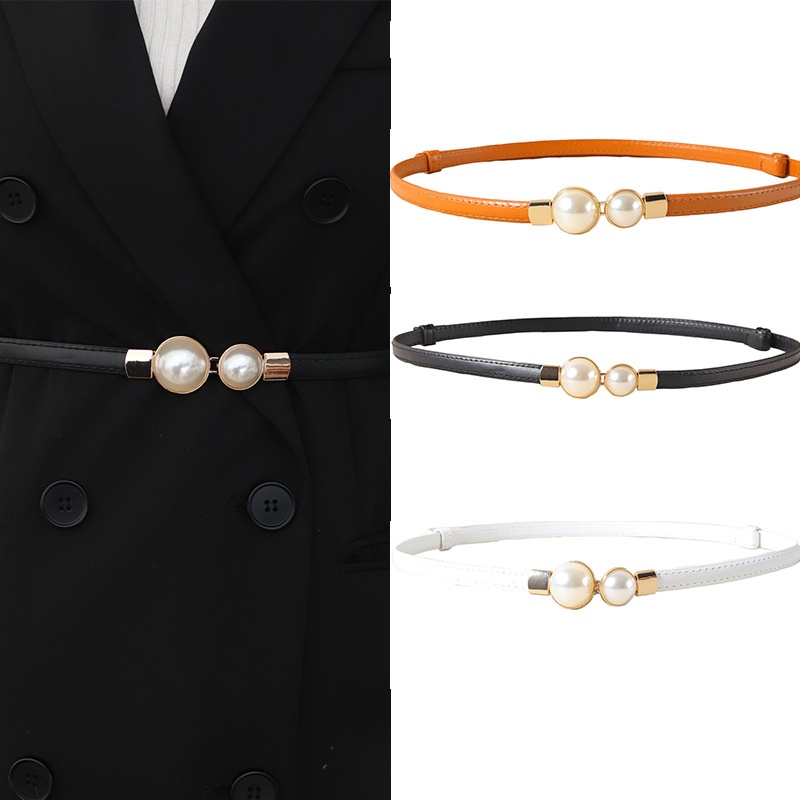 Formal Belt Leather Thin - Elegante vintage pérola cintura corrente cintos