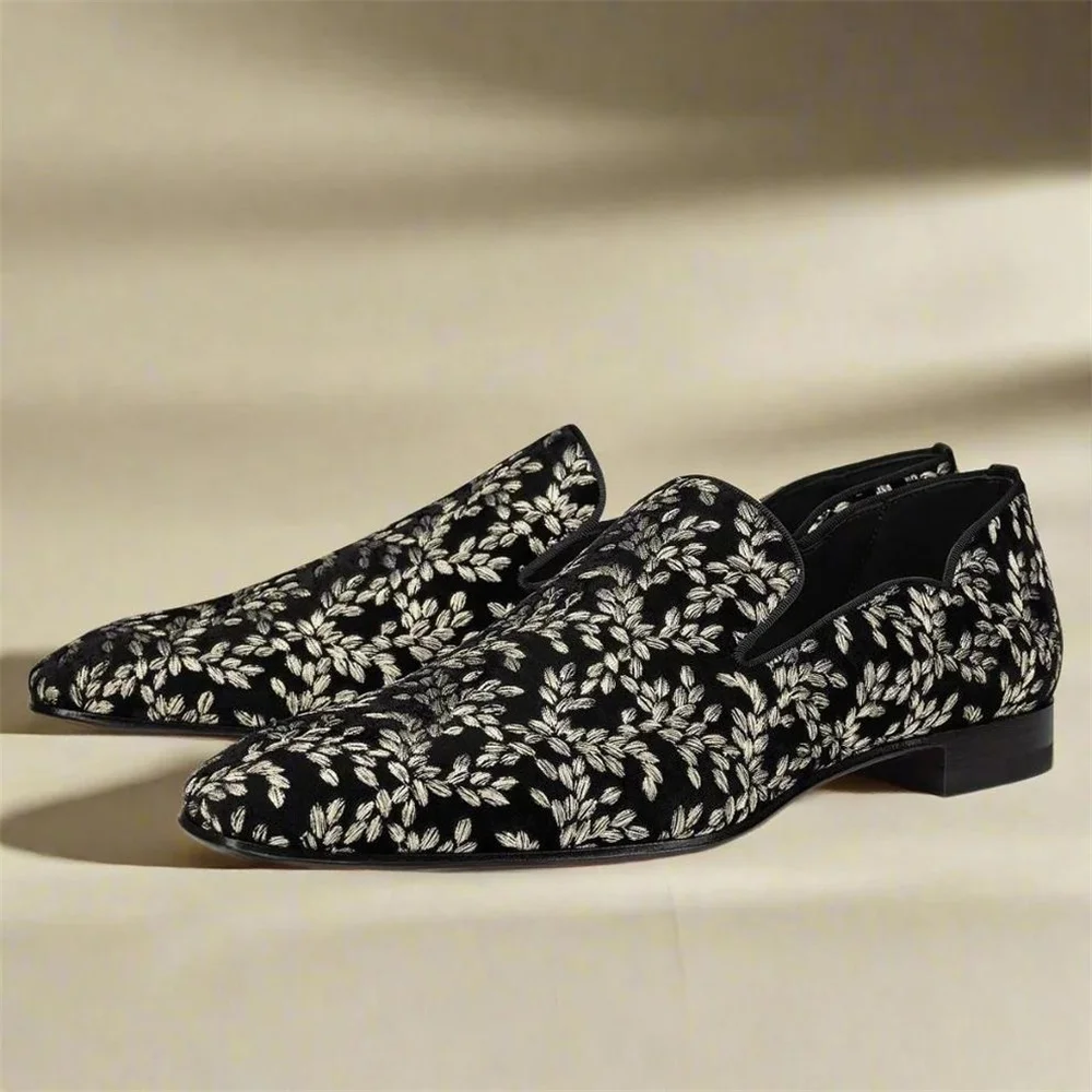 Formal Upper Wear Men - Mocassins Masculinos Pretos com Estampa Floral,