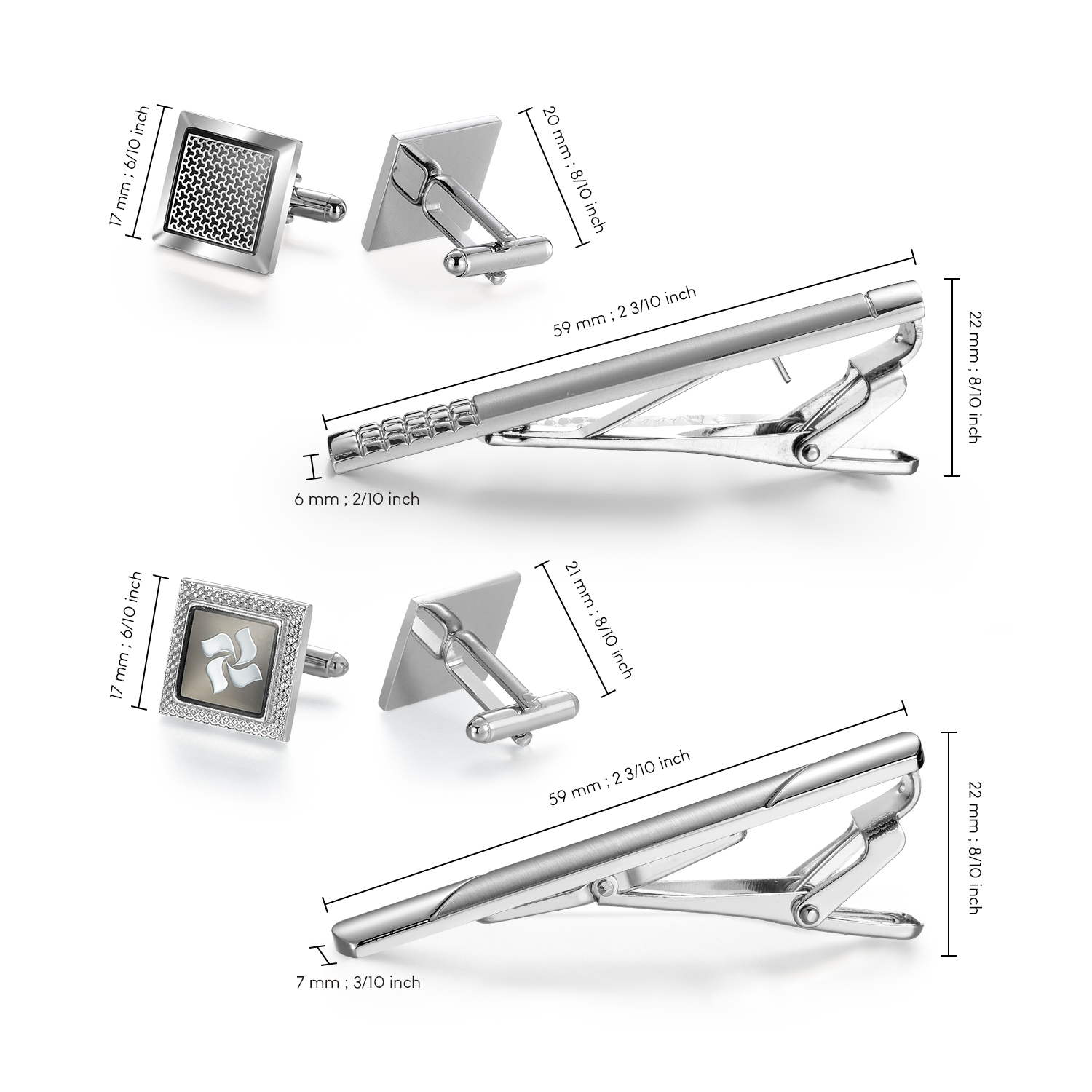 Conjunto de Prendedor de Grava - Cufflinks Silver Set avaliação e preço
