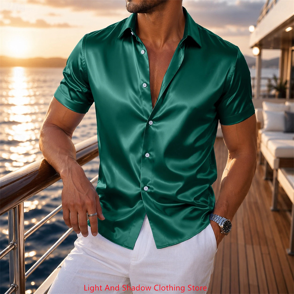 Camisa Masculina de Cetim de M - Men Formal Wear In Summer avaliação e preço