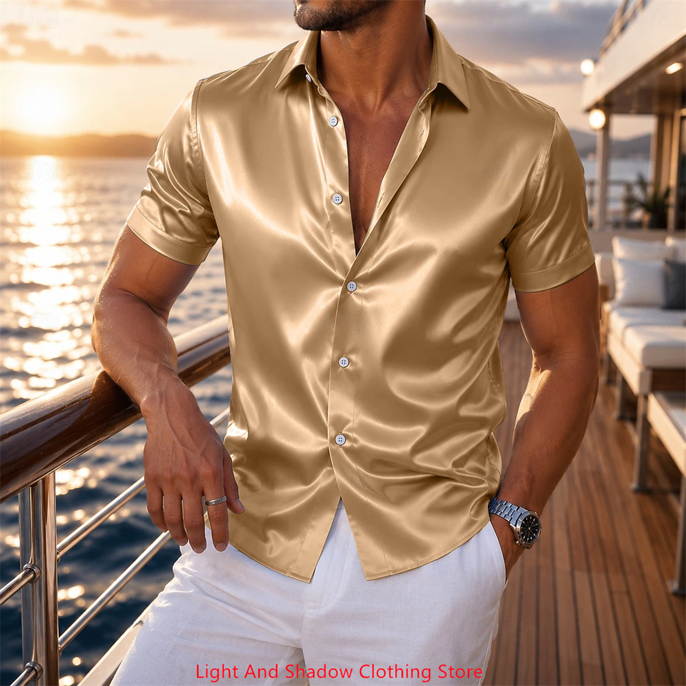 Camisa Masculina de Cetim de M - Men Formal Wear In Summer avaliação e preço