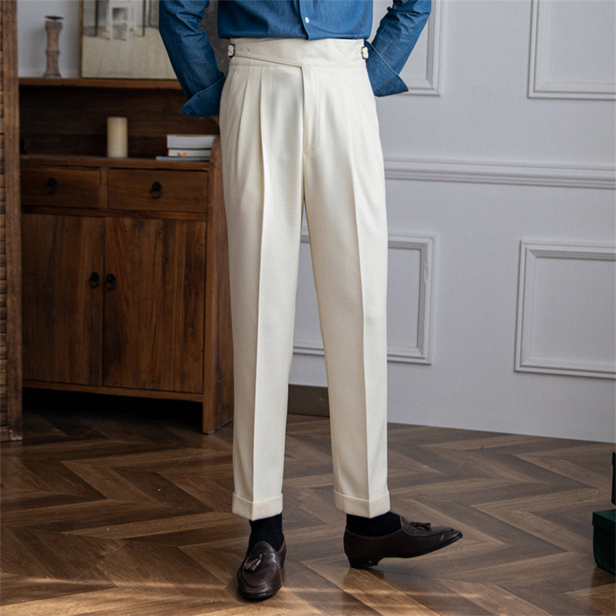 Calça reta plissada masculina, - Men'S Formal Wear Belt avaliação e preço