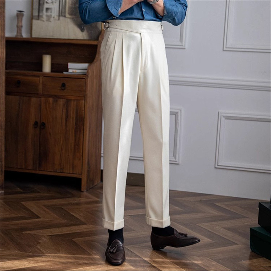 Calça reta plissada masculina, - Men'S Formal Wear Belt avaliação e preço